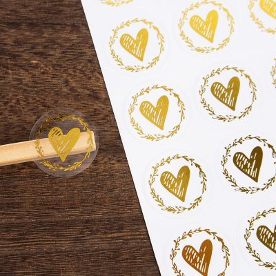hot！【DT】♘❍❆  200Pcs Bronzing Transparent Stickers Round Gold Envelop Label for Baking Decoration