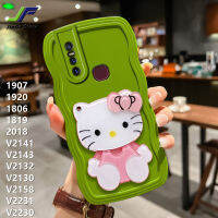 JieFie น่ารัก Hello Kitty เคสโทรศัพท์สำหรับ VIVO 1907 / 1920 / 1806 / 1819 / 2018 / V2141 / V2143 / V2132 / V2130 / V2158 / V2231 / V2230 การ์ตูนกระจกโต๊ะเครื่องแป้งที่ซ่อนอยู่ปลอกTPUแบบนุ่มขอบคลื่นฝาครอบโทรศัพท์กันกระแทก