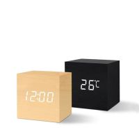 【 YUYANG Lighting 】 Retro Desktop LED Square Alarm Clock Voice Control Wooden Nordic Style Luminous Digital Powered Electronic USB/AAA