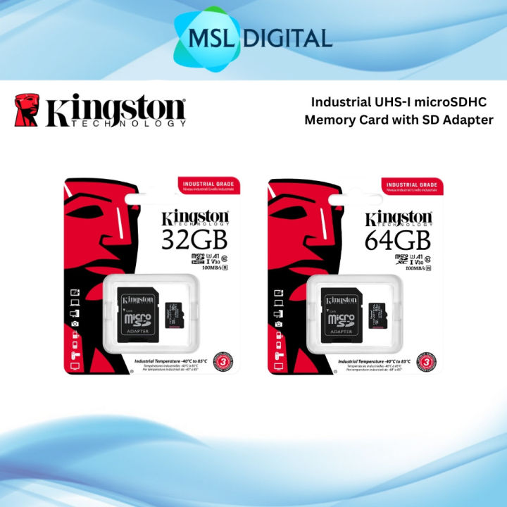 Kingston Industrial UHS-I microSDHC Memory Card with SD Adapter, 32GB/64GB