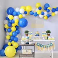 （koko party supplies） ชุดบอลลูนโค้งสีขาวสำหรับสีรอยัลบลูสีเหลือง,ชุดลูกโป่งสำหรับใช้อาบน้ำเด็กเล็กแก๊สฮีเลียมของตกแต่งงานแต่งงานงานวันเกิดแรกเด็ก