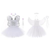 Angel Costumes for Kids Angel Costume Set with Fairy Wand Headband Adjustable Wings Creative Halloween Outfit for Kids Girls Angel Dress up for Halloween and Cosplay active