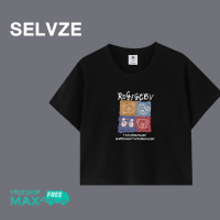 เสื้อเสื้อยืดสั้นลายปะติด MODE Korea สำหรับผู้หญิง SELVZE