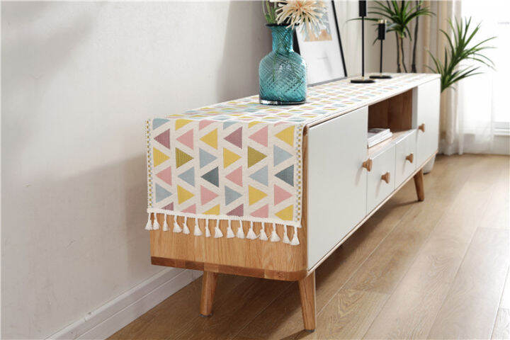 chenille-tassel-table-runner-shoe-cabinet-cover-towel-tablecloth-fresh-long-tablecloth-triangle-pattern-track-on-the-table