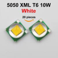 20ชิ้น LED แบบ SMD 5050 X มล. T6สีขาวนวล/เย็นสีขาว/ขาว10วัตต์พลังงานเต็มรูปแบบโคมไฟ LED ลูกปัดแสงชิปไดโอด LED ไฟฉาย