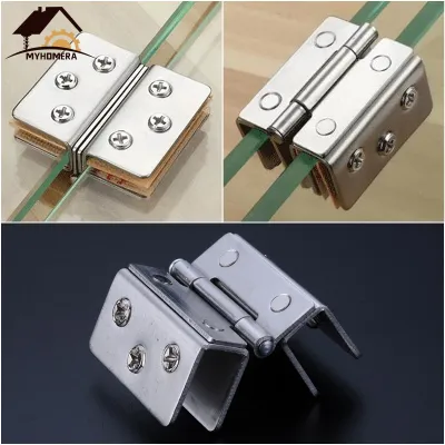 Myhomera Glass Door Hinge Double Sided Clip Stainless Steel Cabinet Cupboard Glass Clamps Clip for 9-12mm Thick Glass 180 Move Door Hardware  Locks