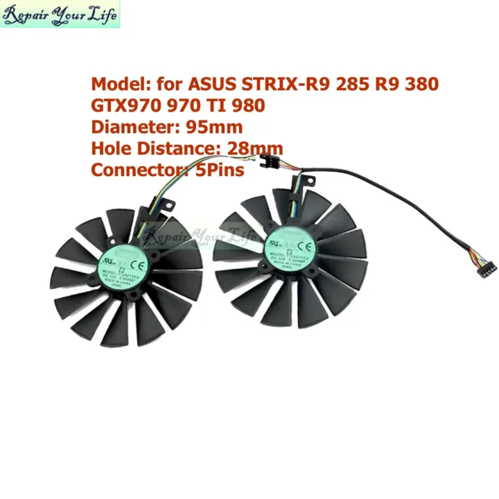 Plds12h 95mm Vga Gpu Fans Cooler For Asus Gtx970 Gtx 970 Ti 980 780 Strix R9 285 380 Fdh12s Fd9015u12s Dc12v 5pins Lazada Ph