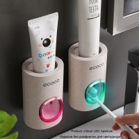 Automatic Toothpaste Dispenser Dust-Proof Toothbrush Holder Wheat Straw Wall Mounted Home Squeezer Bathroom accessories