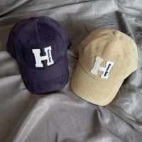 [High Quality] Japan HUmanMA corduroy baseball cap big H letter patch curved brim hat soft top duck tongue men and women