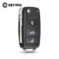 KEYYOU NEW 3 Button Flip Fob Remote Folding Key Shell for VW VOLKSWAGEN Tiguan Golf Sagitar Polo MK6 Uncut Blade Fob