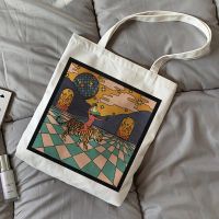【ACD】   Tote Shoulder Beach Canvas Bag Shoppers Bags Funny White Large Capacity Handbags Female Vintage Aesthetic Teacher Handbag