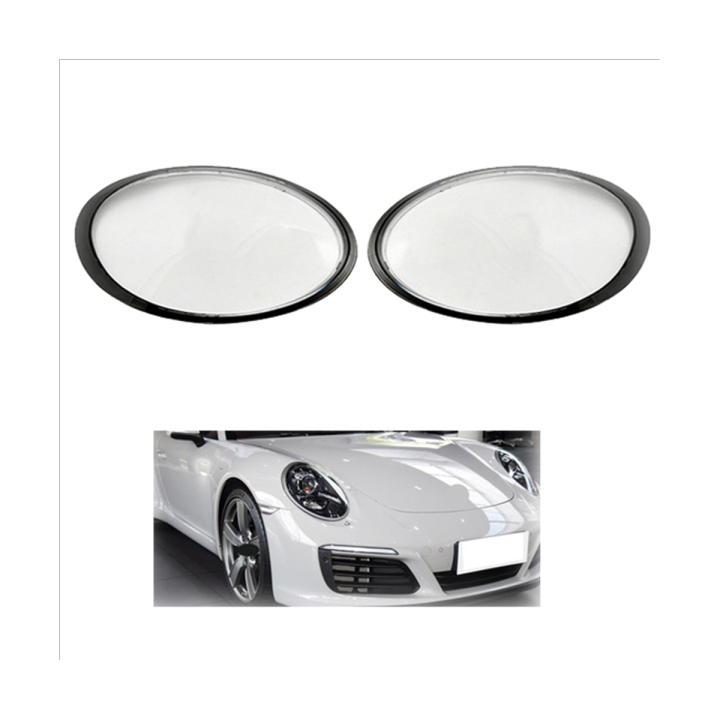 ฝาครอบโคมไฟกระจกเงาเลนส์ใสไฟหน้าซ้ายสำหรับ-porsche-911-991-2012-2018ขอบสีดำฝาครอบรถยนต์