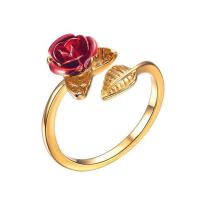 Romantik Merah Rose Cincin Cincin Cincin bandปรับขนาดได้Taman Bunga Bunga Daun terbuka terbuka Jari Cincinสำหรับผู้หญิงbarang kemas Hari Valentine hadiah