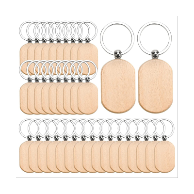 110PCS Wood Keychain Blanks, Unfinished Wood Key Tag, Wood Engraving Blanks Key Chain for DIY Crafts-Rounded Square Wood Key Tags
