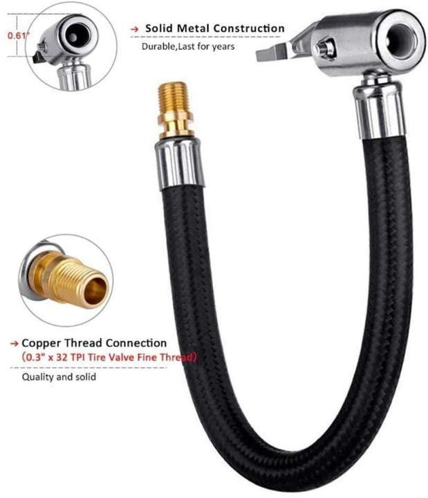 locking-tire-chuck-with-rubber-hose-and-standard-tire-valve-fine-thread-adapter-for-twist-on-convert-to-lock-on-connection