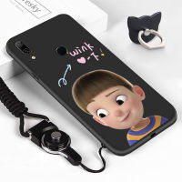 Jinsouwe เคสมือถือเคสโทรศัพท์เคส Huawei Y7 Pro 2019 / Y7 Prime 2018 / Y7 Pro 2018 (แหวนนิ้วมือ + Lanyard) การ์ตูนน่ารัก Gir Boy สำหรับชายหญิงปลอกซิลิโคน TPU เคสโทรศัพท์ S