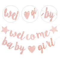 ยินดีต้อนรับ Baby Banner Baby Shower Hanging Flag Glitter Glition เปิดเผยการตกแต่งปาร์ตี้