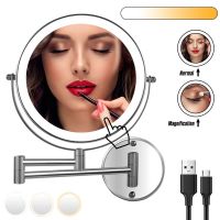Bathroom Makeup Mirror Wall Mounted LED Cosmetic Light Folding Arm Extend Vanity Mirror Adjustable 3X Touch Magnifying Mirrors