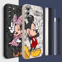 Merah Muda Minnie Mickey CINTA Casing Ponsel untuk Samsung Galaxy S23 S22 S21 S20 FE Ultra Plus S10 Lite 5G Penutup Tali Funda Cair