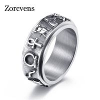 ZORCVENS {เครื่องประดับ} ZORCVENS แหวนกางเขนอียิปต์สแตนเลสสตีลสีเงินขัดเงาสไตล์อียิปต์ดวงตาของฮอรัสสำหรับผู้ชายแหวนหมุนได้แนวพังก์วินเทจ