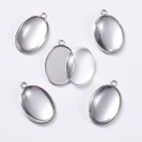 5Set DIY Pendant Making with 304 Stainless Steel Pendant Cabochon Settings and Transparent Oval Glass Cabochon Stainless Steel Color Cabochon Setting: 22x14mm Glass: 18x13x4~5mm