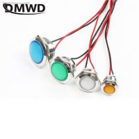 卐 1PC 12mm 16mm 19mm 22mm Waterproof Metal Spherical Round Panel indicator Lamp Light With Wires LED Red Yellow Blue Green White