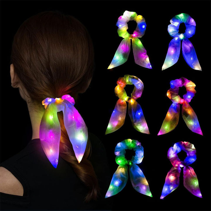illuminated-hair-accessories-bunny-ear-hair-scrunchies-glow-in-the-dark-neon-party-supplies-light-hair-bows-scrunchies-led-rabbit-bunny-ear-scrunchie
