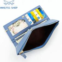 INK6755 Casual Retro PU Leather Long leather Wallet Coin Purse Card Holder Case Solid Color Korean Style Wallets Money Clutch Bag Women Wallets Bank Card Holder Wallets