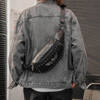 Hot Rivet แฟชั่นไหล่กระเป๋าผู้ชายเอว Ghost Head Hip Hop Skull Men S Pack Crossbody Sling S