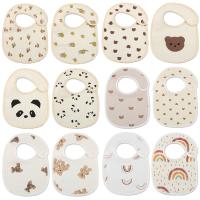 【CW】 2pcs Cotton Gauze Baby Bibs Printing Newborn Infants Burp Cloths Saliva for Toddler Boys Feeding Items