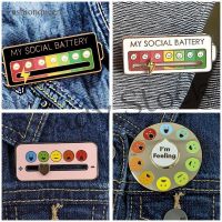 【hot sale】 ☜ B36 [rainbow]slidable Personalized Social Battery Button Brooch Pin My Social Battery 7 Days Mood Expression Function Brooches For Women Men Fashionqueen