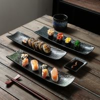 cuisine creative rectangular sushi plate sashimi plate cold dish plate Japanese ceramic plate retro restaurant strip plate