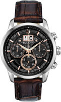 Bulova Classic Chronograph Mens Watch, Stainless Steel with Brown Leather Strap, Silver-Tone (Model: 96B311)