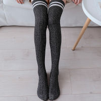 【cw】 Stockings Womens Socks and over-the-Knee Tide High-Top Silver Silk Cotton Street College Style Black Student Mid-Calf Korean Japanese Style ！