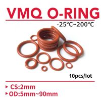 ✿ 10pcs Thickness CS 2mm OD 5 90mm Silicone O Ring Gasket Food Grade Waterproof Washer Rubber Insulated Round O Shape Seal Red