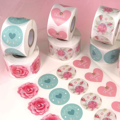 ✹▼ 1.5 inch Pink Heart Thank You Stickers 500pcs Adhesive Label Stickers For Small Business Gifts Cards Envelope Sealing Stickers