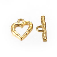 10pc Tibetan Style Toggle Clasps Zinc Alloy Heart Lead Free and Cadmium Free Golden 26x23x2mm Hole: 5mm