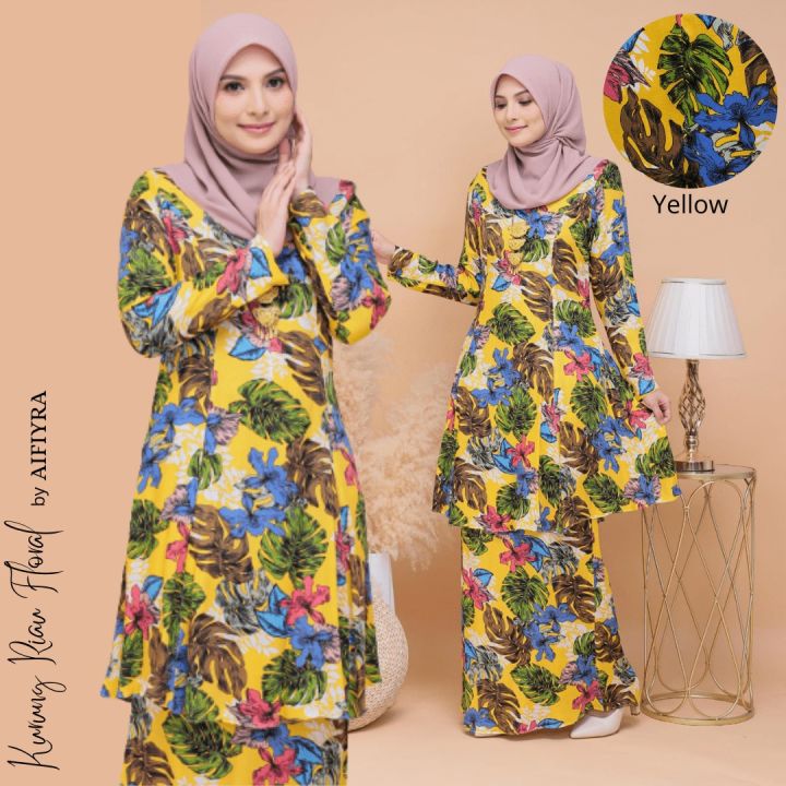 Baju Kurung Riau Floral Como Crepe (Dewasa / Ibu) Baju Raya 2022 / Baju ...