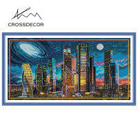 Crossdecor ภูมิทัศน์ Cross Stitch ชุด Urban Night View ประทับตราผ้าใบทำด้วยมือ DMC 11CT 14ct เย็บปักถักร้อย DIY เย็บปักถักร้อยด้ายฝ้ายชุดสำหรับผู้เริ่มต้นตกแต่งสำหรับ Sala Wall