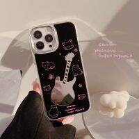 เคสโทรศัพท์กระจกการ์ตูนกีต้าร์แมวแบบนิ่มสำหรับ Iphone14pro/14/13pro/11/12/13เคส TPU