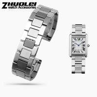 ❦ หรูหรา 316L สร้อยข้อมือสแตนเลสสำหรับ TANK solo สายรัดข้อมือคุณภาพสูงยี่ห้อ watchband 16 มม. 17.5 มม. 20 มม. 23 มม. สีเงิน