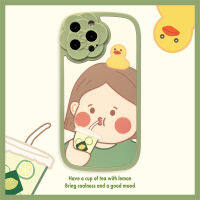 เคสโทรศัพท์สาวเป็ดน่ารักสำหรับ iPhone13 ดื่มชามะนาวสาวกรณีโทรศัพท์สำหรับ iPhone11 เคสโทรศัพท์ดอกไม้สีเขียวสำหรับ iPhone12promax ซองใส่โทรศัพท์แบบ Anti Drop แบบเต็มรูปแบบสำหรับ iPhone13Pro น่ารักการ์ตูนสาวโทรศัพท์กรณีสำหรับ iPhone12Pro