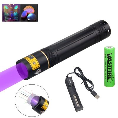 5W Tactical Flashlight UV Pen Light 365nm Ultraviolet Blacklight Detector rechargeable Lantern Torch+18650 Battery+USB Charger Rechargeable Flashlight