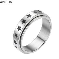 AVECON Fashion Creative Five Pointed Star แหวนเหล็กไทเทเนียมแหวนหมุนได้สองชั้น