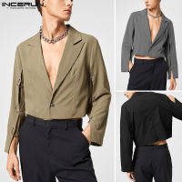 Beehoo INCERUN เสื้อแจ็คเก็ตแขนยาว Parka Lapel Neck Short Blazer Hippie Party Club Coat Top (สไตล์ตะวันตก)