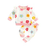 2-Piece Infant Baby Girl Outfits, Flower Print Ruffle Long Sleeve T-Shirt + Casual Pants Set for Toddlers, 0-24 Months  by Hs2023