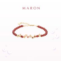 MARON✨ สร้อยข้อมือดาวนพเก้า (โซ่เงิน) X อัญมณีมงคล คาเนเลี่ยน เสริมดวงประจำวัน | My Nine Lucky Stars Chain Bracelet with Carnelian เงินแท้ พลอยแท้ ชุบทองเบจ Beige Gold