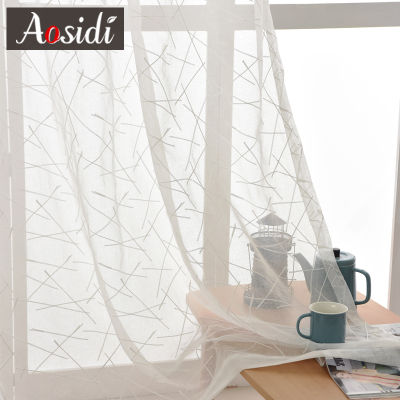 New Geometry White Embroidery Tulle Curtains for the Living Room Modern Sheer Curtain for Bedroom Window Blind Voile Custom Size