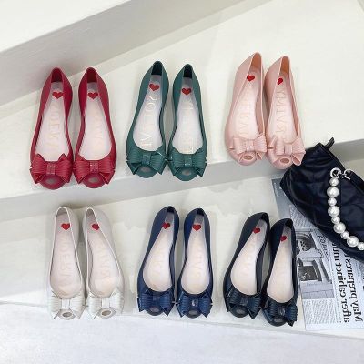 ☇♂ 2022 summer jelly shoes female simple pure light mouth fish bowknot single shoe web celebrity increased flat