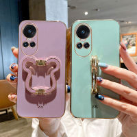 เคสโทรศัพท์ OPPO Reno10 Pro 5G Reno10 Pro+ 5G 2023 ล่าสุดหรูหราเงางามบาง ชุบขอบตรงงานฝีมือพร้อมขาตั้งหมีน่ารักกรณีซิลิโคนเคสOPPO Reno10pro 5G Reno10pro+ 5G เคสแฟชั่นตัวยึดโทรศัพท์